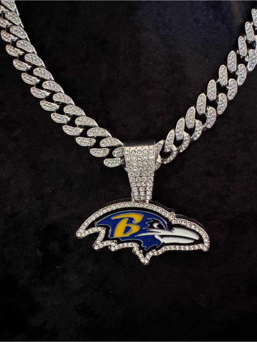 NFL Baltimore Ravens Pendant with 20” Crystal Chain Unisex Football Jewelry